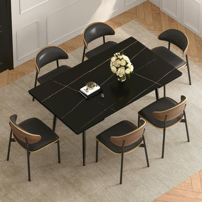 gaoyangjiaju 62.9"-94.4" Modern Extendable Dining Table for 6 to 10 Seats, Rectangular Sintered Stone Table with High Hardness and Easy Maintenance for Dining Room Family Gathering, Black Top