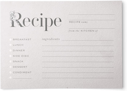Rustic Vintage Floral Recipe Cards: 48 Cards, 4x6 inches, Beige-Grey, Water-Resistant and Double-Sided