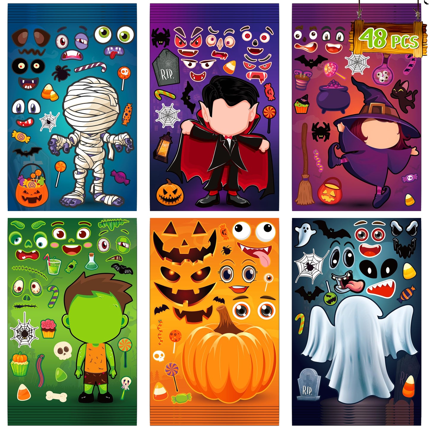 LINAYE 48 Sheets Halloween Stickers Crafts for Kids Toddlers, Make Your Own Stickers, Halloween Goodie Treat Bag Fillers Game Activities for Kids Toddlers Halloween Party Favors