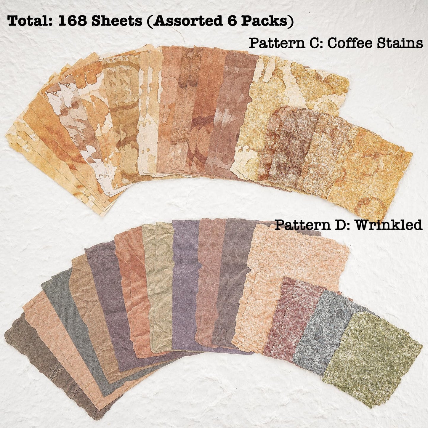 168 Sheets Scrapbook & Embossed Textured Paper Assorted Set - 6 Pack Mixed Special Papers for Scrapbooking Planner Bullet Junk Journal Supplies Collage Card Embellishment 2.4x3.2, 3.4x4.9 Inch