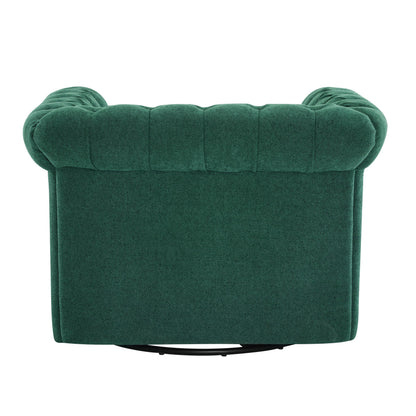 Christopher Knight Home Oakley Chesterfield Fabric Upholstered Club Chair, Button-Tufted 360° Swivel Sofa, Scrolled Arm Living Room Sofa, No Assembly Required Furniture, Dark Green