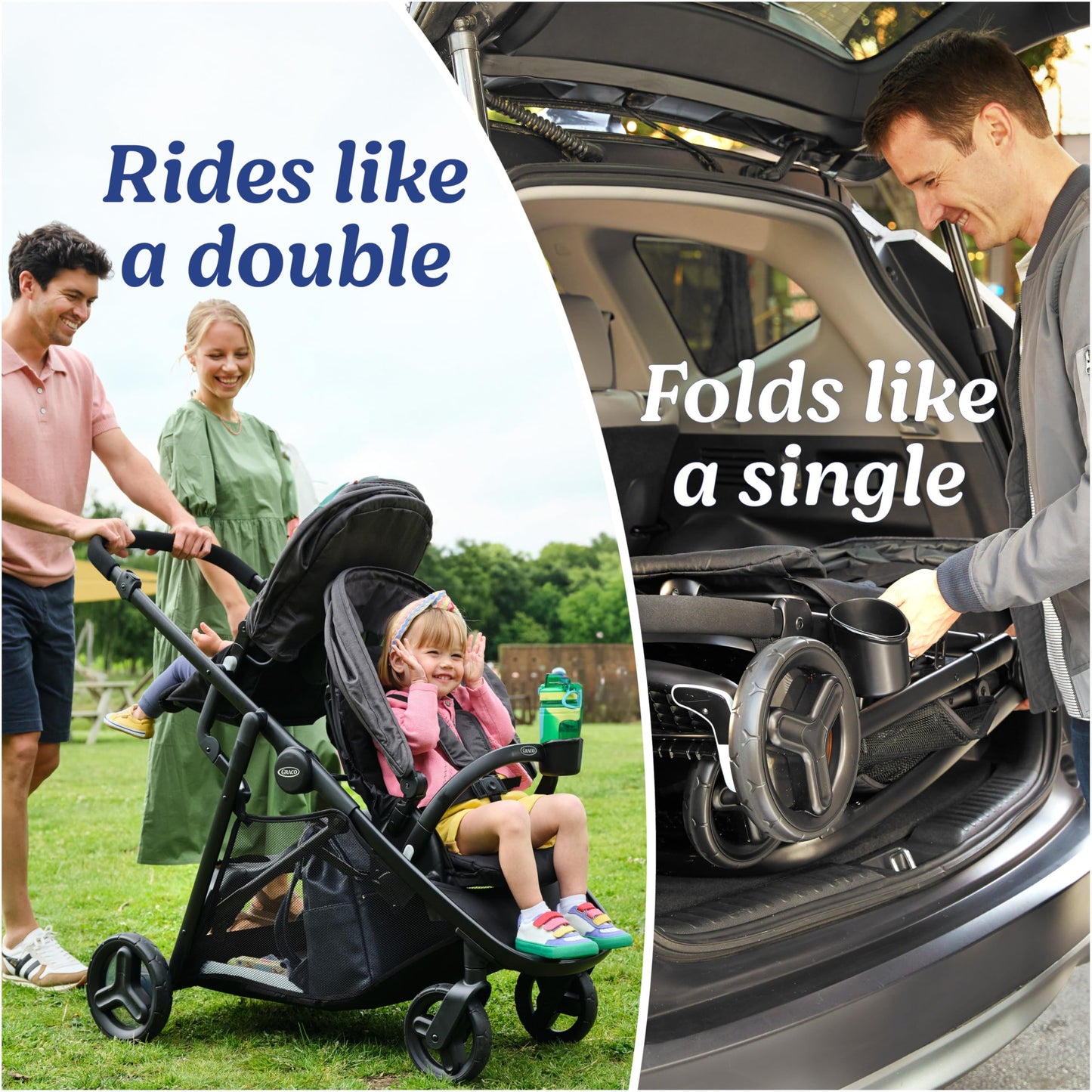 Graco Ready2Grow LX 2.0 Double Stroller, Twin Baby Stroller Features Bench Seat and Standing Platform Options, Compact Fold Perfect for Baby Travel, Clark