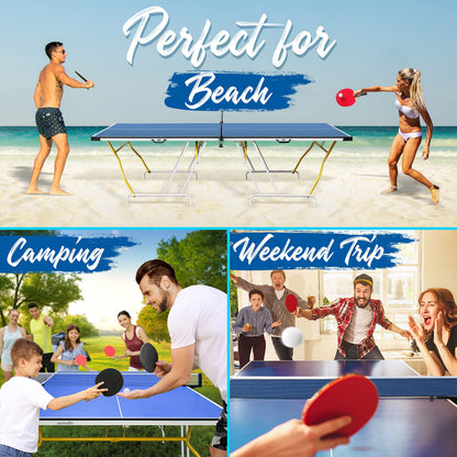 SereneLife Full Size Ping Pong Table, 9’ x 5’ Regulation Fold-Flat Table Tennis Table, Hinged Panels for SUV Transport and Easy Storage, Portable Space-Saving Design, Net & Post Set Included