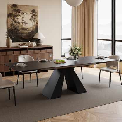 VAFON 63"-95" Extendable Dining Table for 4-10 Person, Space-Saving Extra Long Folding Dining Room Table, Dark Gray Kitchen Table with Sintered Stone Tabletop, No Wobble Base