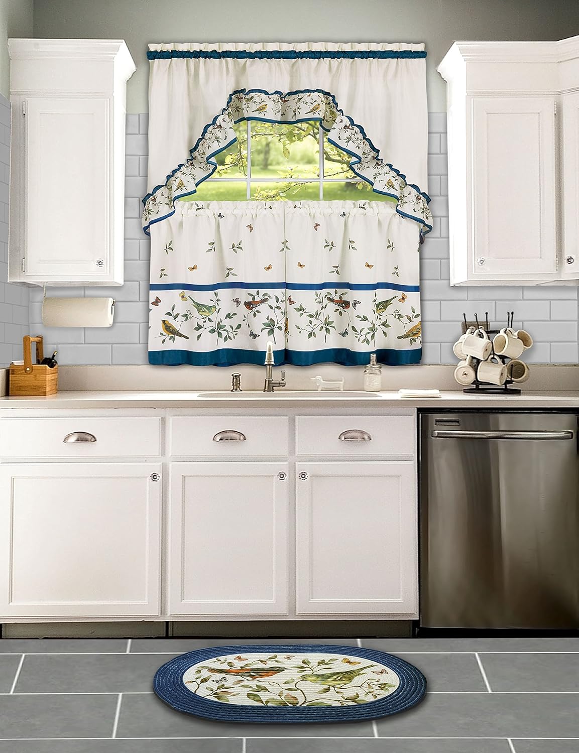 Achim Home Furnishings Love Birds Printed Tier & Swag Set (57x36)