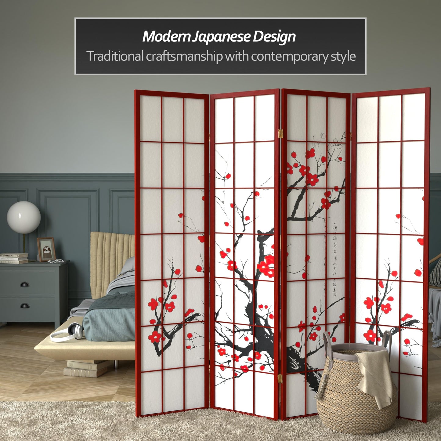 Red Lantern 6 ft. Tall Flower Blossom Divider - Rosewood - 4 Panels