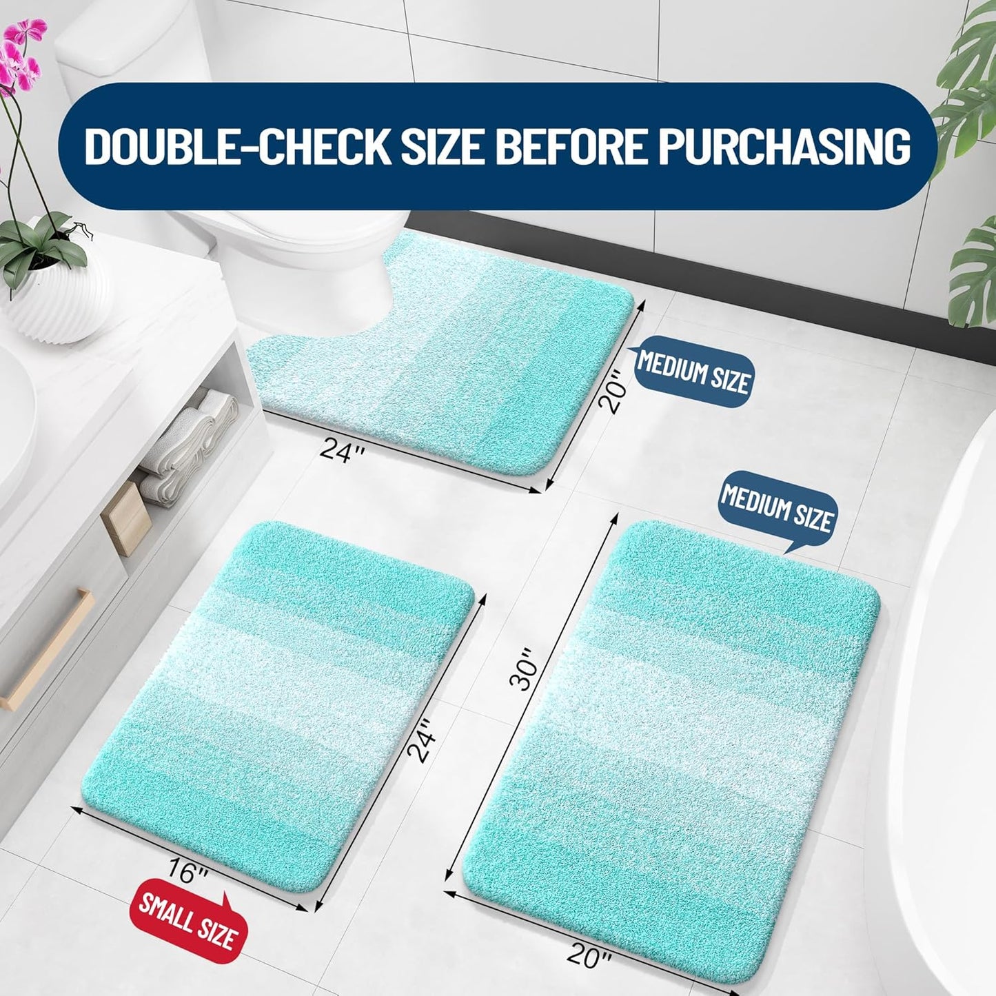 OLANLY Bathroom Runner Rug - Extra Soft Microfiber Mat | Quick-Dry, Washable, 59x20, Teal