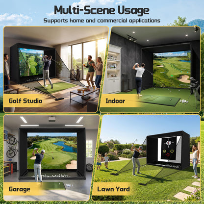 Golf Simulator Enclosure Net 10x8FT Golf Practice Simulator with HD Impact Screen Kit & Sturdy EPE Foam-Filled Frame Golfs Cage Net with Safety Side Nets for Home Indoor Setup