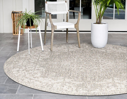 Unique Loom Jill Zarin Outdoor Collection Area Rug - Dubai (13' Round, Gray/ Ivory)