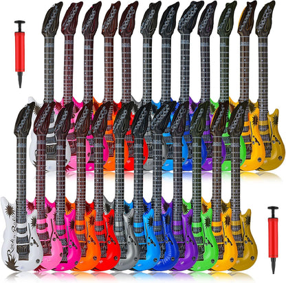 24 Set 80s 90s 12 Pcs Inflatable Guitars for Parties Bulk Blow Rock Star Guitar Rock and Roll Party Decorations Photo