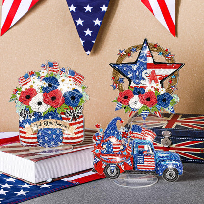 Frienda 3 Pcs 4th of July Diamond Art Patriotic Table Centerpieces Independence Day Diamond Table Decorations Red White Blue Tabletop Decor United States 250th Anniversary Home Decor