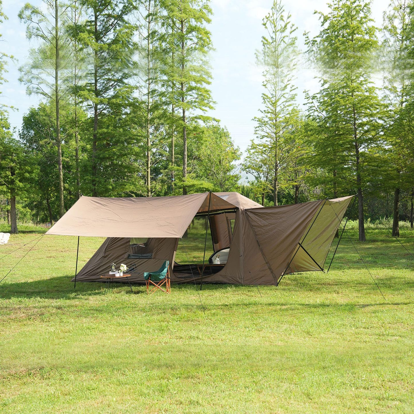 Romantic Camp Inflatable Camping Tent with Pump,8-10 Person Waterproof Blow Up Air Tent for Camping Hiking,Easy to Set Up 4-Season Inflatable House Tent with Oversized Canopy