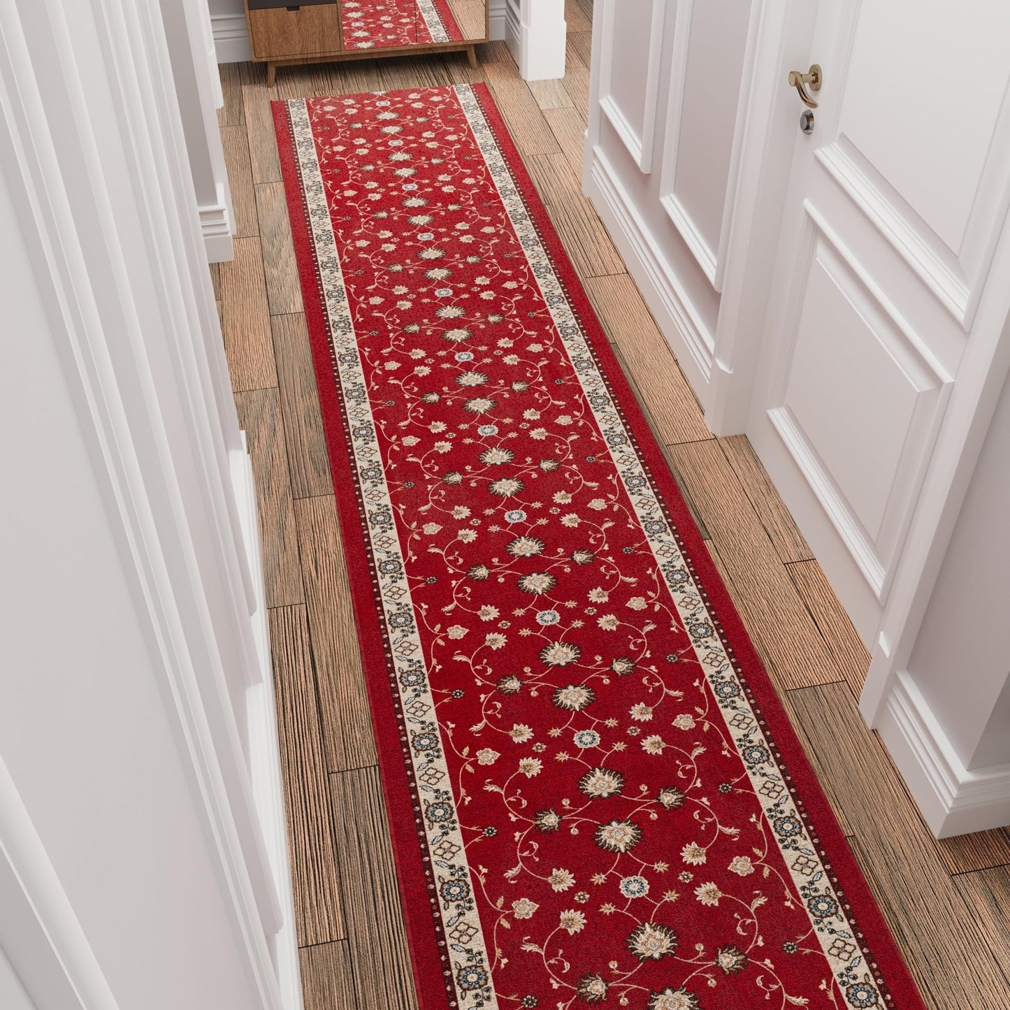 Ottomanson Aisle Runner Rug 2'7" x 50' – Soft Non-Slip Rug, Low Pile Carpet for Hallways, Events, Churches & Extra-Long Indoor Spaces, Mahal Red