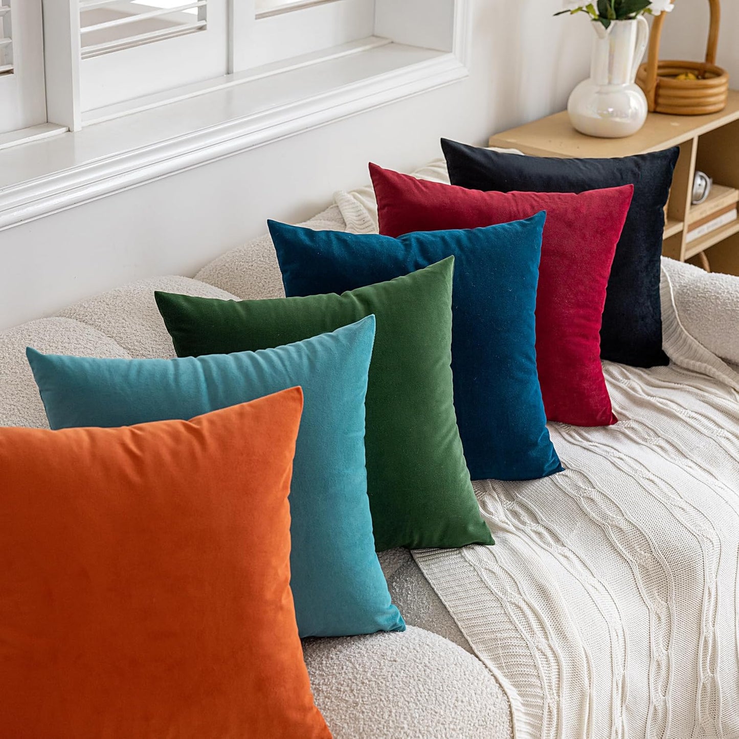 FEVERQIYI Burnt Orange Velvet Pillow Covers Set of 2, Decorative Square Throw Pillowcase 18x18 inch