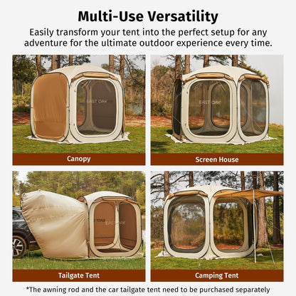 East Oak 10×10 FT Pop Up Canopy Tent with Mesh Walls | Outdoor Screen House with 6 Sunshades | Waterproof Gazebo with Carry Bag | Portable Shelter for Camping, Patio, and Beach | Beige