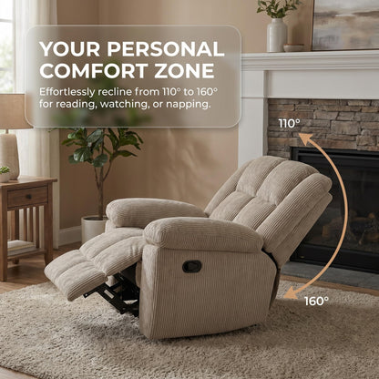 Trygoal Manual Recliner Chair, Nursery Rocking Chair, Lazy Boy Recliner Chair for Adults, Gaming Recliner wih Overstuffed Arms, Suitable for Home Theater, Living Room, Bedroom, Beige