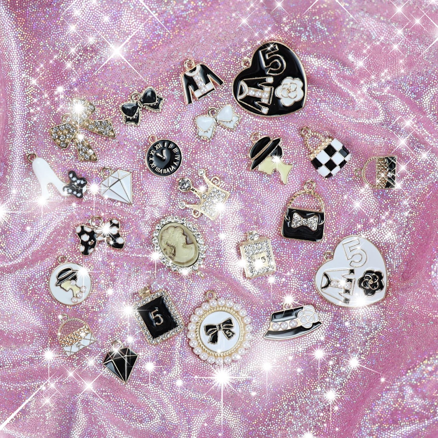CUNUEN Lot of Bling Designer Decoration Charms, Luxury Fashion Trendy Rhinestone Jewelry Accessories for Women Girls