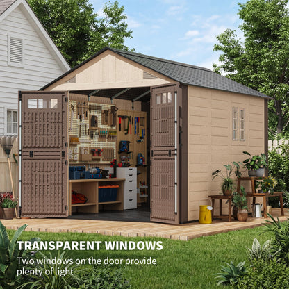 AirWire 8x10 FT Outdoor Resin Storage Shed, Plastic Shed with Floor, Door,Window &Vents, Extra Thick Outdoor Resin Shed for Patio, Backyard, Beige