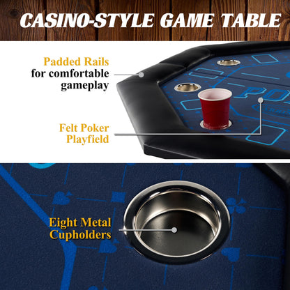 Barrington 48-in Poker Table with Folding Legs and Drink Holders for 8 Players Perfect for Game Rooms