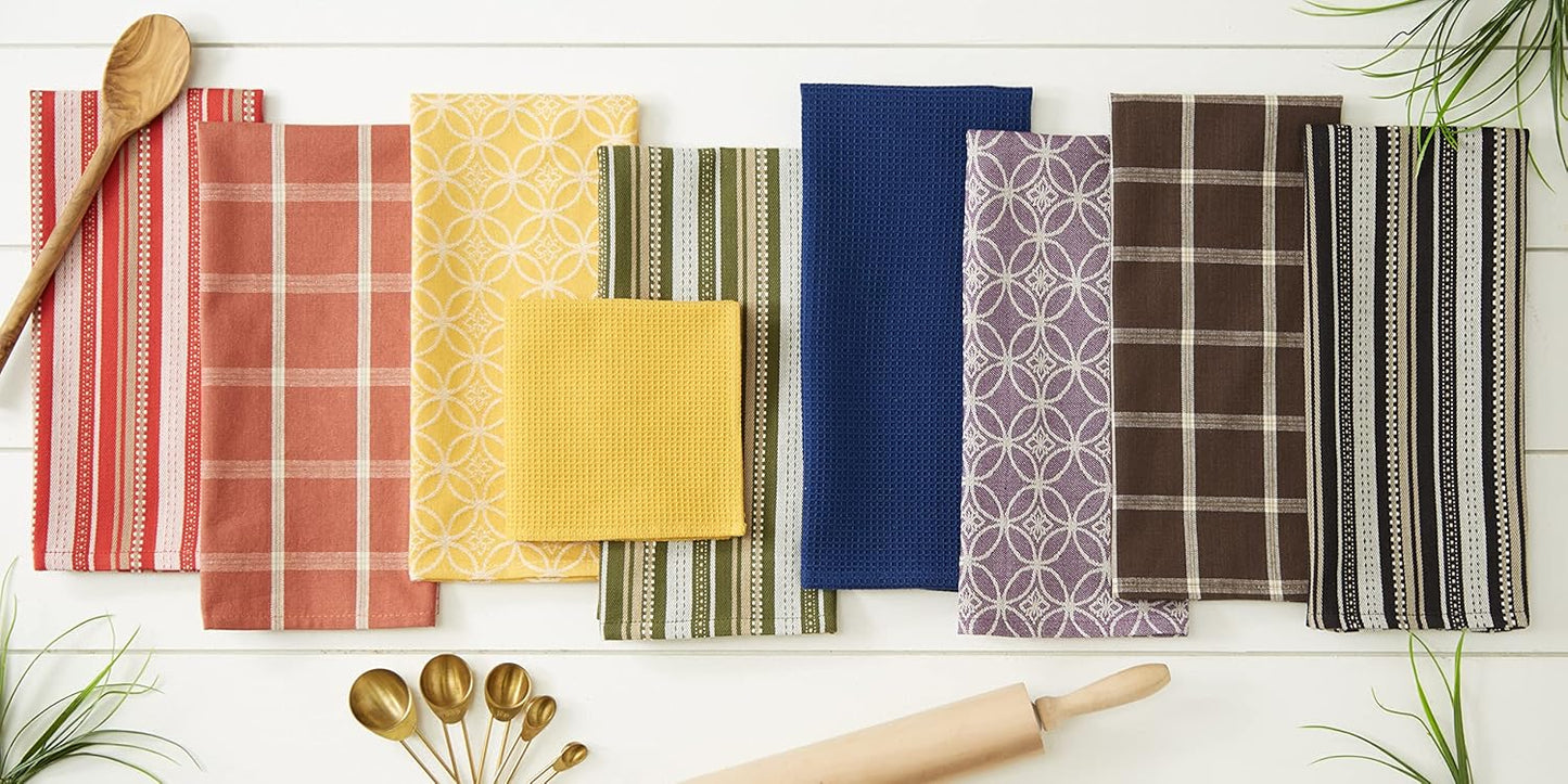 DII Assorted Woven Kitchen Set, 5 Piece - Dishtowel 18x28, Dishcloth 13x13, Mustard