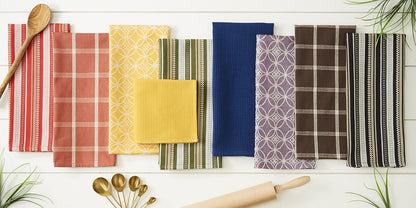 DII Assorted Woven Kitchen Set, 5 Piece - Dishtowel 18x28, Dishcloth 13x13, Mustard