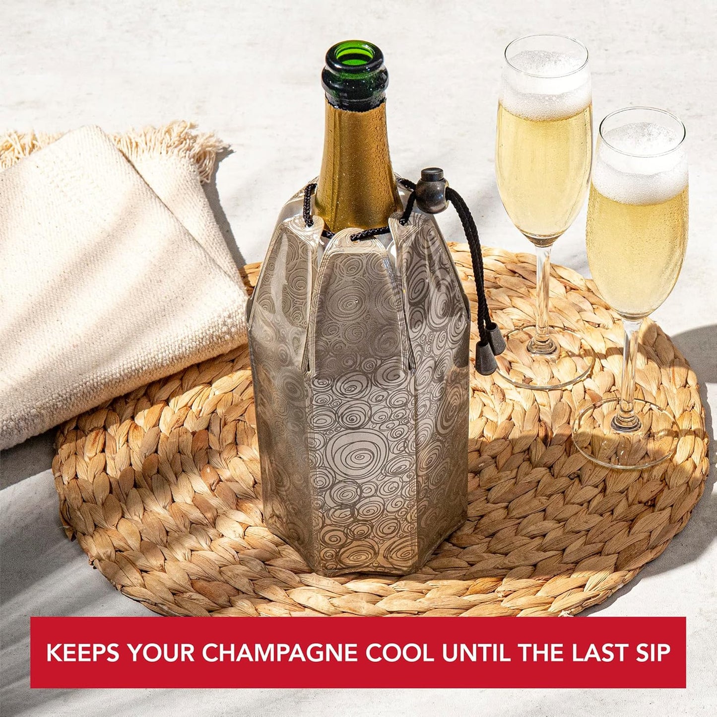 Vacu Vin Active Cooler Champagne Chiller - Reusable, Flexible Wine Bottle Cooler - Platinum, Gold - Champagne Cooler