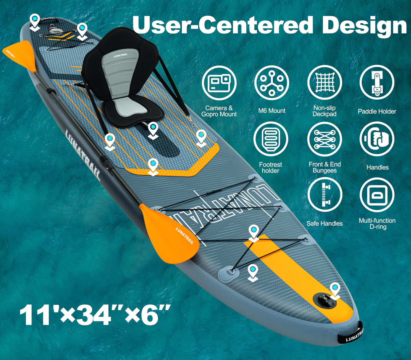 【11'×34"】 Extra Long/Extra Wide Premium Inflatable Stand Up Paddle Board (SUP) – Portable & Lightweight for Yoga, Surfing, Family Fun | Complete Kit with Paddle, Pump, Bag | Durable Design