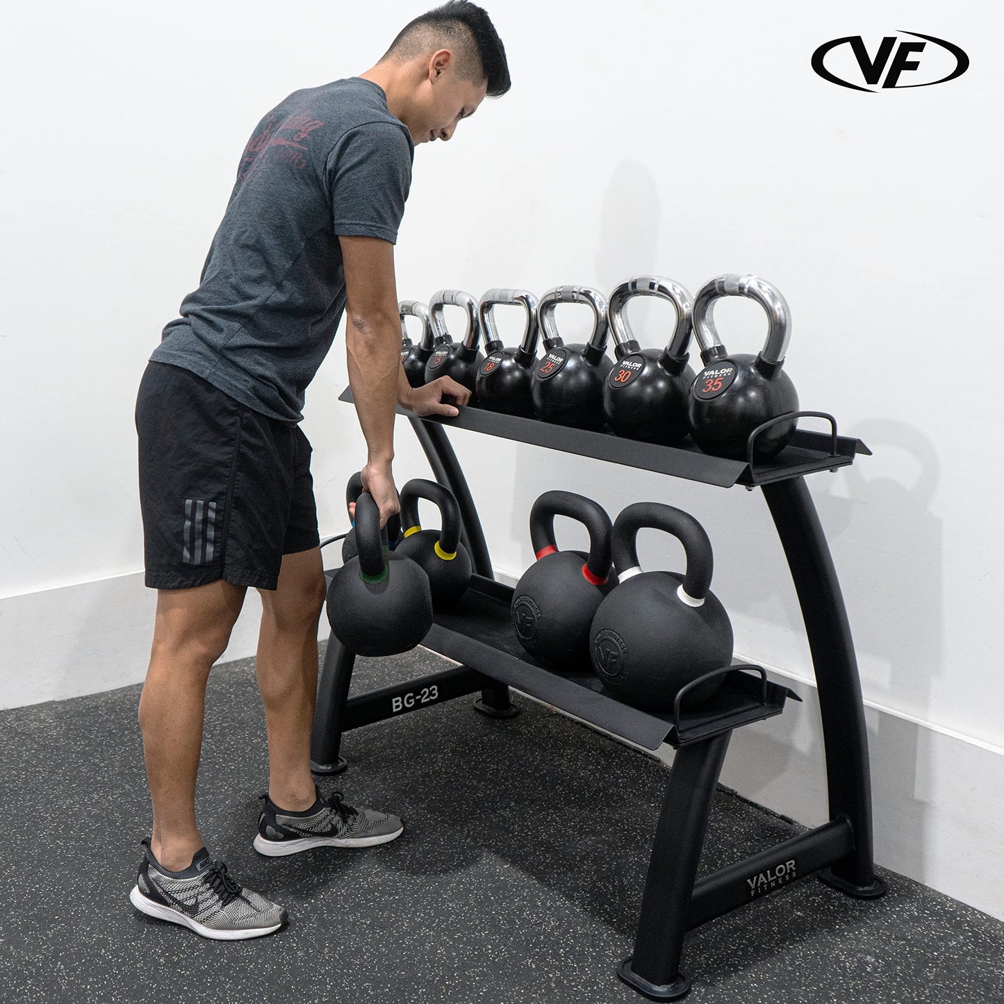 Valor Fitness 2-Tier Kettlebell Storage Rack – Heavy Duty Weight Holder, Organize Gym Equipment, 600 lb Max Weight Capacity for Dumbbells, Kettlebells & Fitness Gear Sports Equipment Organizer
