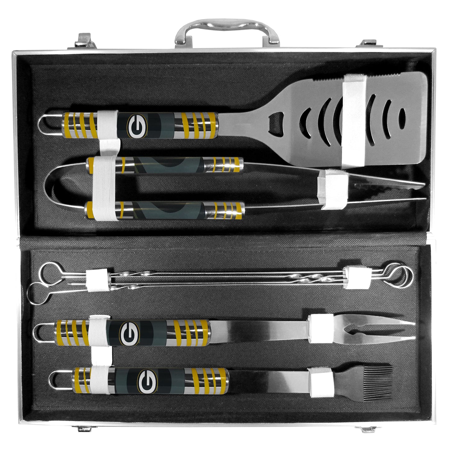 NFL Siskiyou Sports Fan Shop Green Bay Packers Steel Tailgater BBQ Set w/Case 8 piece Gray
