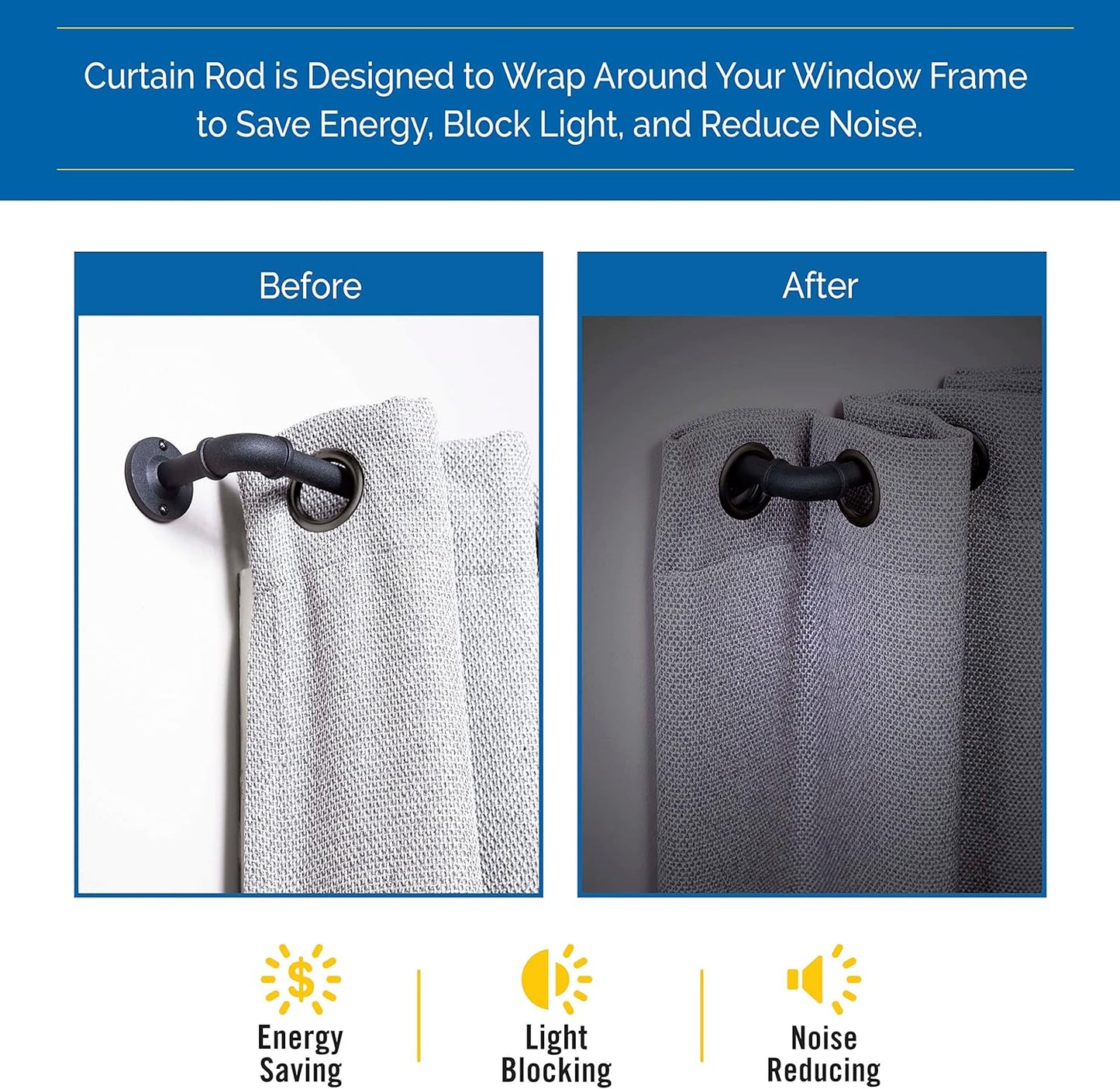 Sun Zero SN47073 Bronn Industrial Pipe Blackout Wrap Around Curtain Rod, 36-66" Adjustable Length