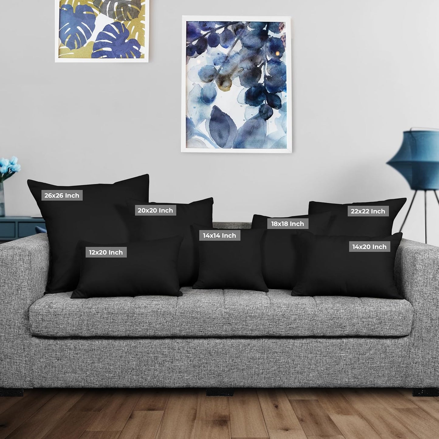 Utopia Bedding 12x20 Pillow Inserts - Set of 2 Black Decorative Throw Pillows for Sofa & Couch - Soft & Fluffy Cushion