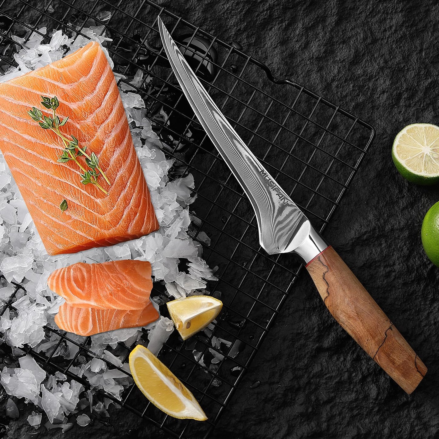Musifan Fillet Knife 7 Inch, Precision Boning Knife for Efficient Meat Cutting and Boning， Boning Knife in high Carbon Steel