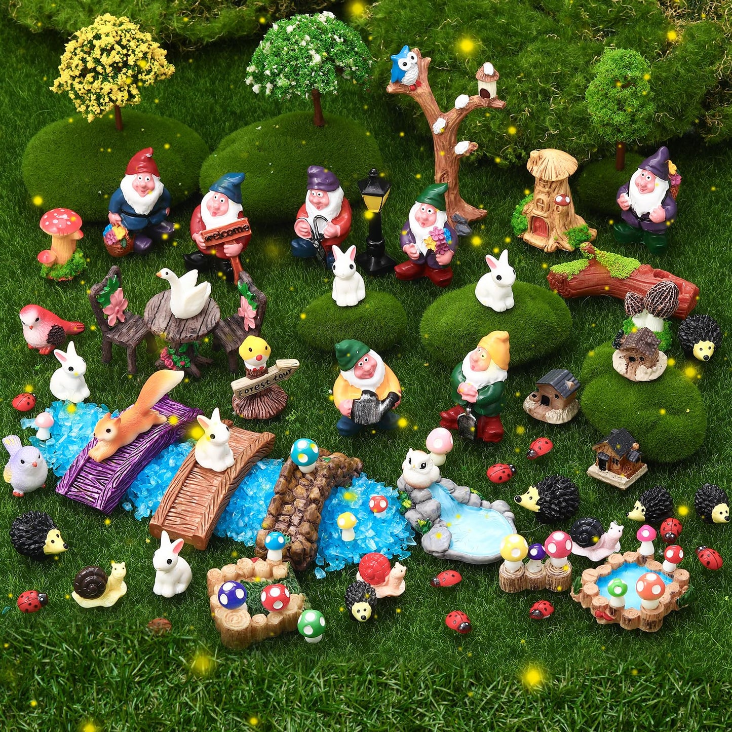GGSTDDUP 82 Pcs Fairy Garden Accessories Set Miniature Gnome Resin Figures Fairy Garden Decor Terrarium Decorations DIY Mini Landscape Ornaments