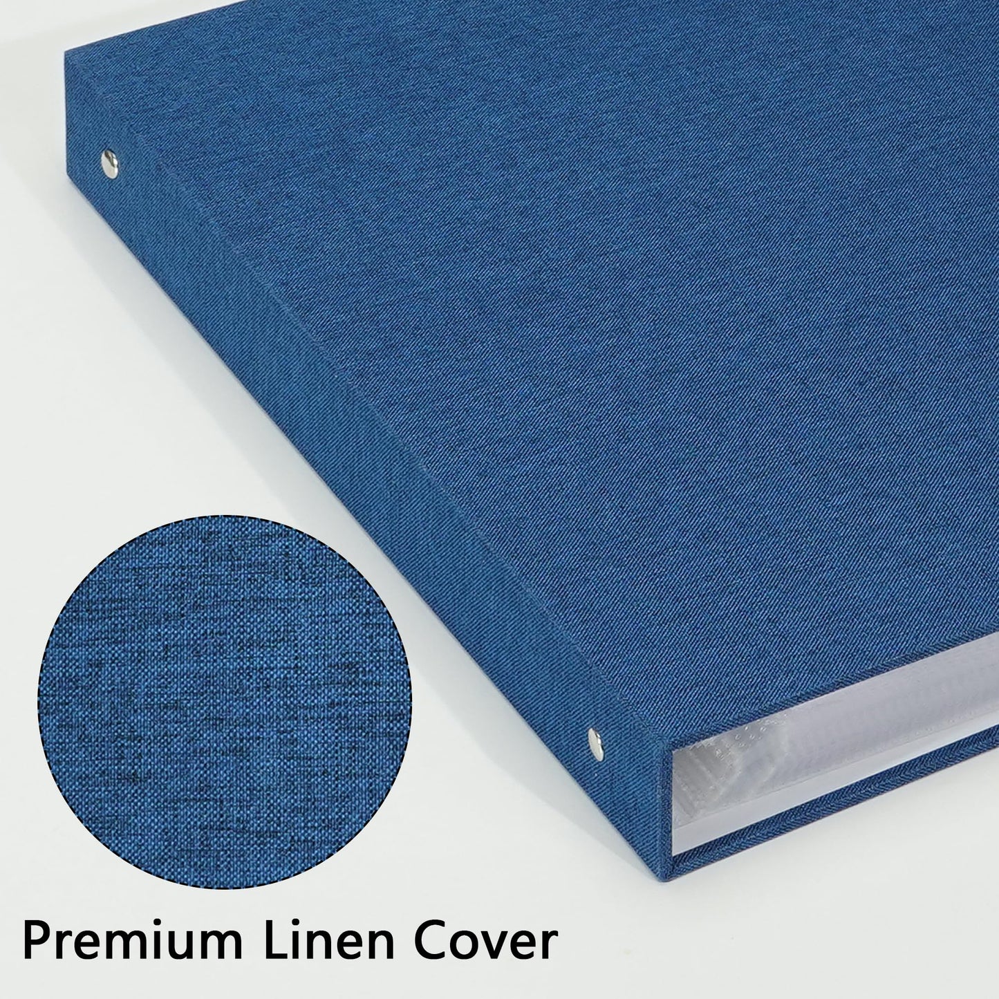 Vienrose 12x12 Inch Large 3 Ring Binder Scrapbook Photo Album, Linen Cover DIY Scrapbooks with 30 Sheets Plastic Sleeves 60 Pages Blank White Inner Pages for Wedding Birthday Baby Travel Blue