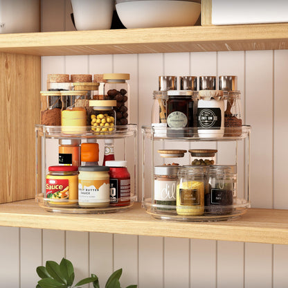 Pantasia 2 Tier Lazy Susan Turntable Organizer 9.25 inch, Rotating Spice Rack Organization for Cabinet, Bathroom, Pantry, Countertop, Kitchen, Vanity, Medicine Cabinet Organizer, Clear