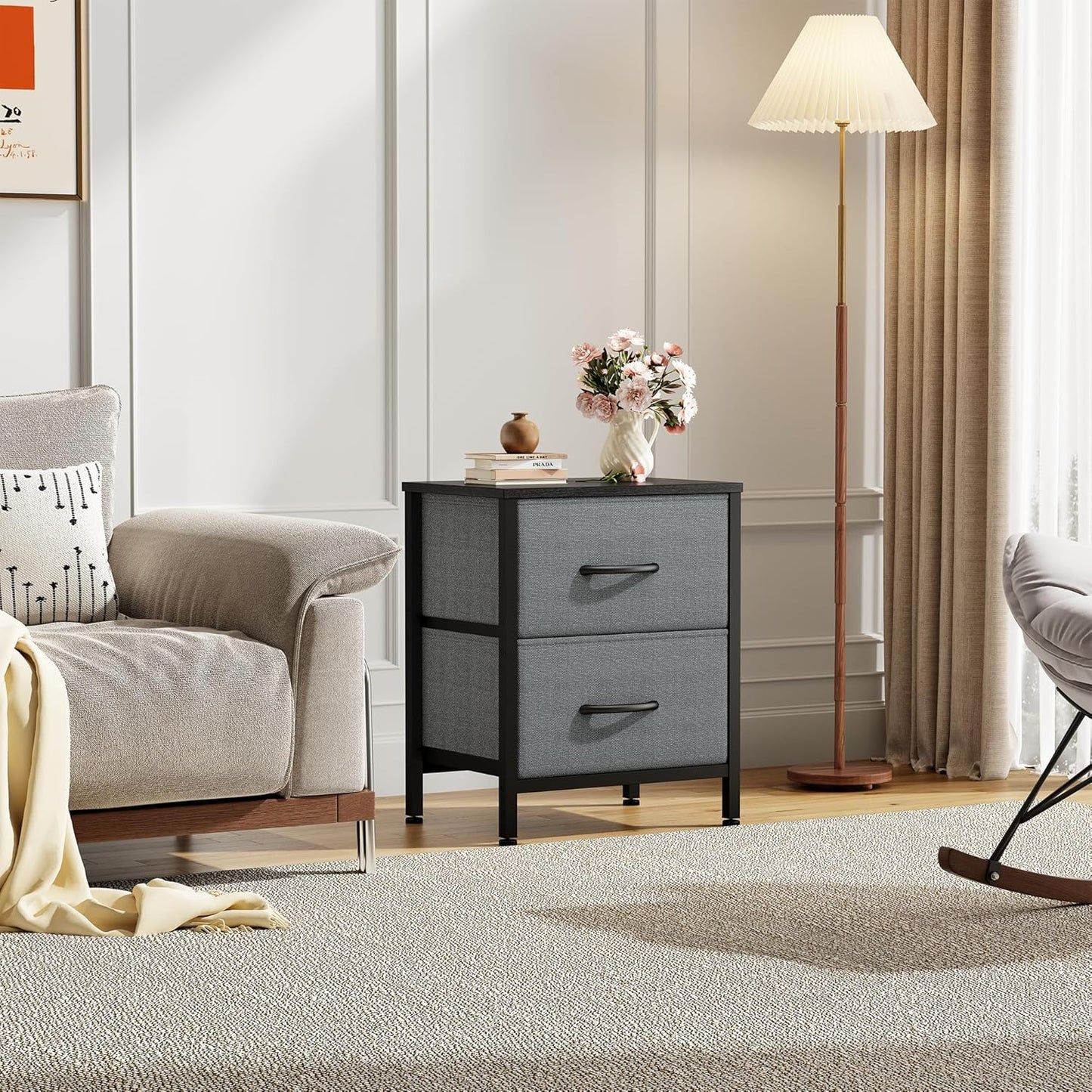 2 20" Closet, Sweetcrispy Nightstand with Storage Drawers, Height End Tabl Small Bed Side Furniture, Wooden Top Fabric
