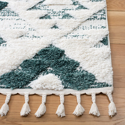 SAFAVIEH Area Rug 8x10 - Moroccan Tassel Shag Collection - Large - Green & Ivory, Non-Shedding & Easy to Clean, Plush High-Low Texture, Ideal for Living Room, Bedroom, Dining Space (MTS688Y)