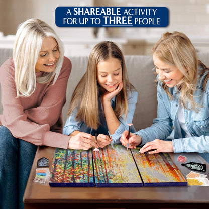 ArtSkills Diamond Painting Kit, Diamond Art on Framed Canvas with Gem Storage Case and Accessory Kit, Forest, 3 Stretched Canvas Panels, 14” x 7” Each