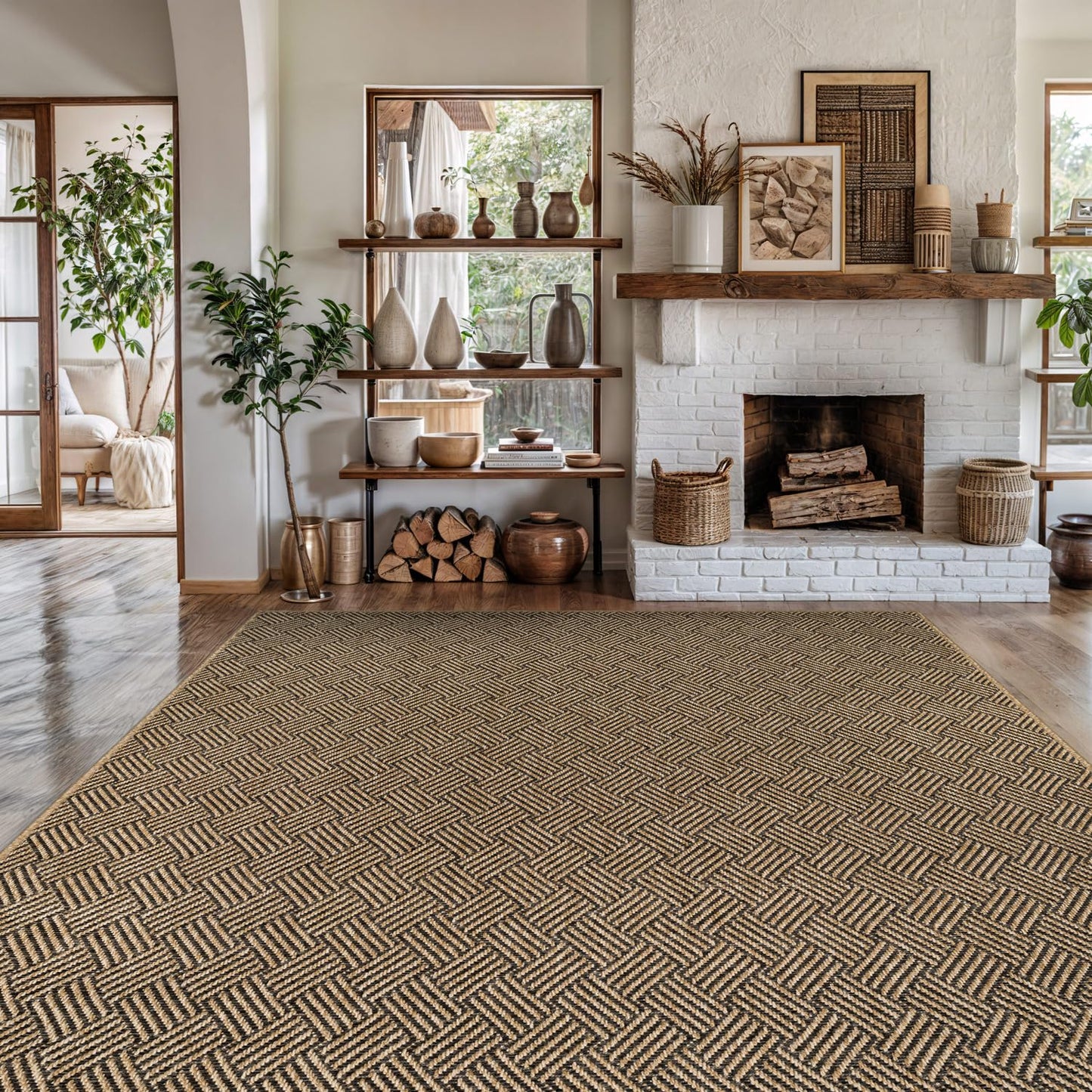 Luul Home Easy Jute Rugs 10x14 Herringbone Natural Color Living Room Indoor Outdoor Area Rug for Patio and Kitchen Rug High Traffic Washable Easy to Clean Solid Boho Woven Design Carpet (10 x 14)