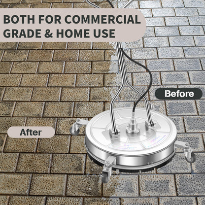 24" Pressure Washer Surface Cleaner with 4 Wheels - Stainless Steel Dual Handle Surface Cleaner for Pressure Washer Attachment for Concrete, Patio, Sidewalk, Deck and Driveways - PWS 24