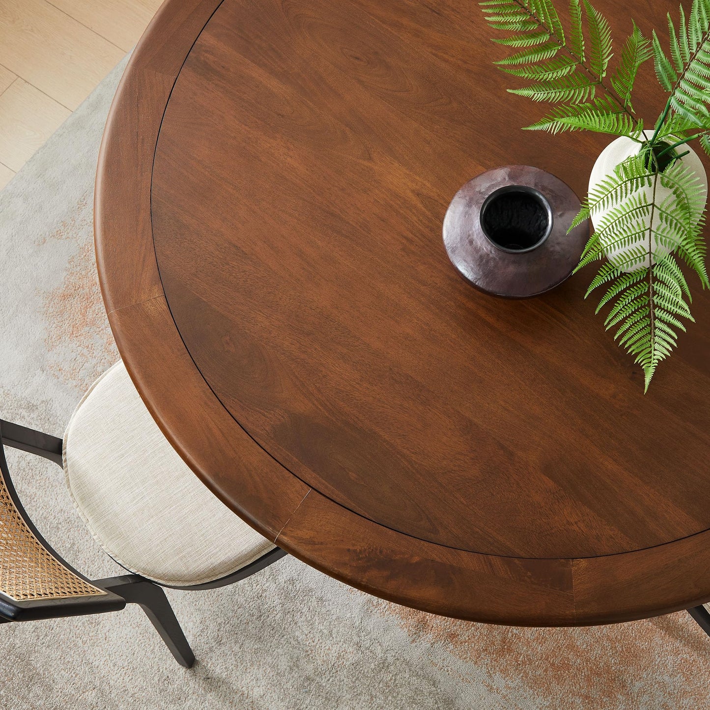 Modway Lippa 60 Inch Round Wood Dining Table with Metal Pedestal in Brass Walnut - Modern Industrial Dining Table for 6 People - Solid Wood Tulip Kitchen Table