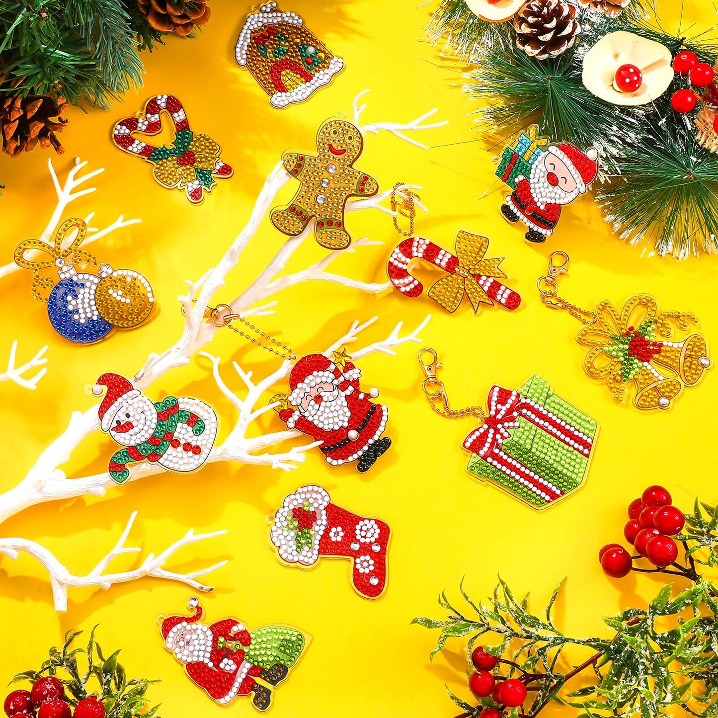 Junkin 26 Pcs Diamond Art Christmas Ornaments 5D DIY Christmas Diamond Painting Keychains Kits Xmas Hanging Painting Kit Snowman Santa Art Pendant Key Chains for Adult Craft Gift Family Decor(Cute)