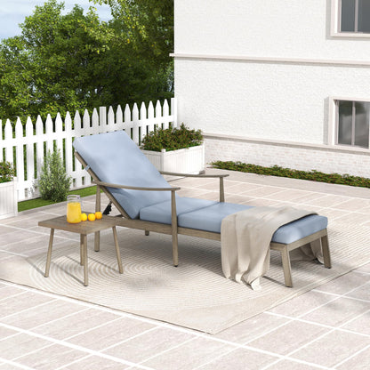 HAPPATIO Outdoor Chaise Lounge Set of 2, Aluminum Pool Lounge Chair with Adjustable Backrest, Cushion, Curved Armrest, and Side Table, Outdoor Lounge Chair for Beach, Yard, or Poolside (Brown)