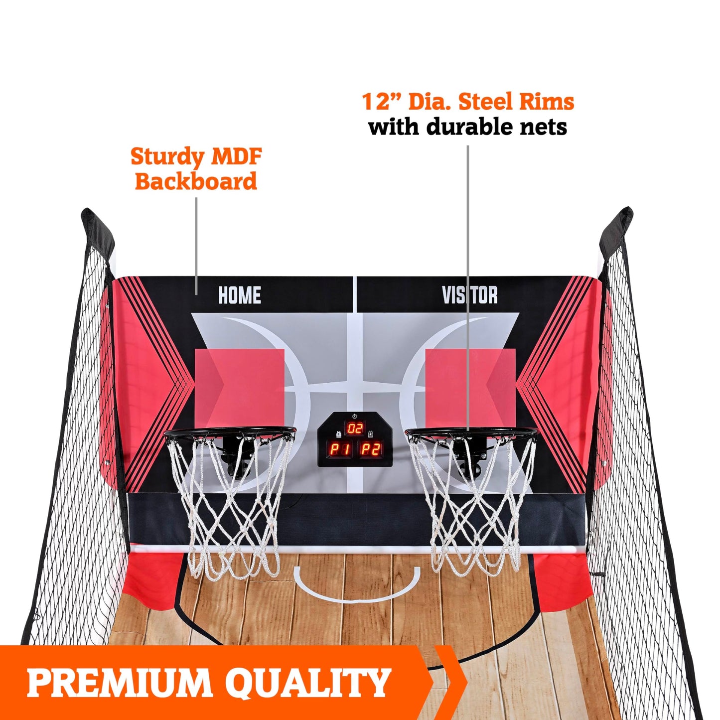 Hall of Games Premium Rapid Deploy Indoor Arcade Basketball Game with Steel Frame, 50% Quicker Assembly, 4 Basketballs Size 3 Included, Folding Arcade Basketball for Game Rooms