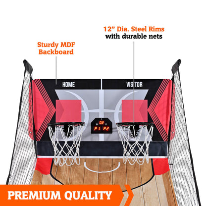Hall of Games Premium Rapid Deploy Indoor Arcade Basketball Game with Steel Frame, 50% Quicker Assembly, 4 Basketballs Size 3 Included, Folding Arcade Basketball for Game Rooms