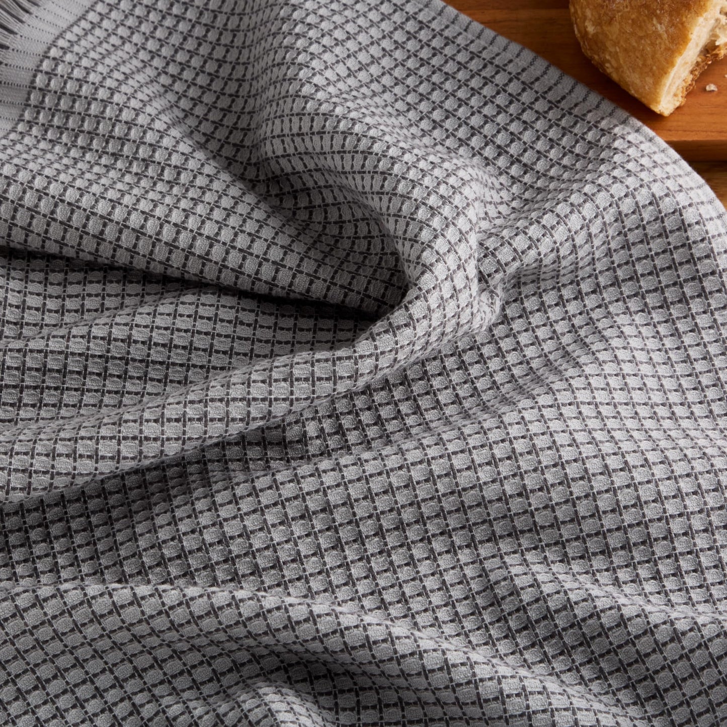 KitchenAid Gourmet Series Gridlines Kitchen Towels 3-Pack Set, 100% Cotton Absorbent, Matte Grey, 18"x28"