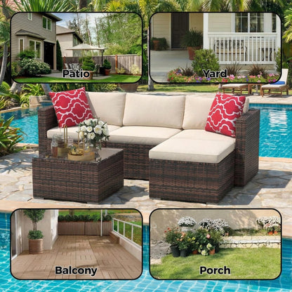 GarveeTech 5 Pieces Patio Furniture Set, All Weather Wicker Rattan Sectional Sofa, Outdoor Patio Furniture Set with Washable Cushions for Garden, Backyard, Porch, Poolside (Brown&Beige) ﻿