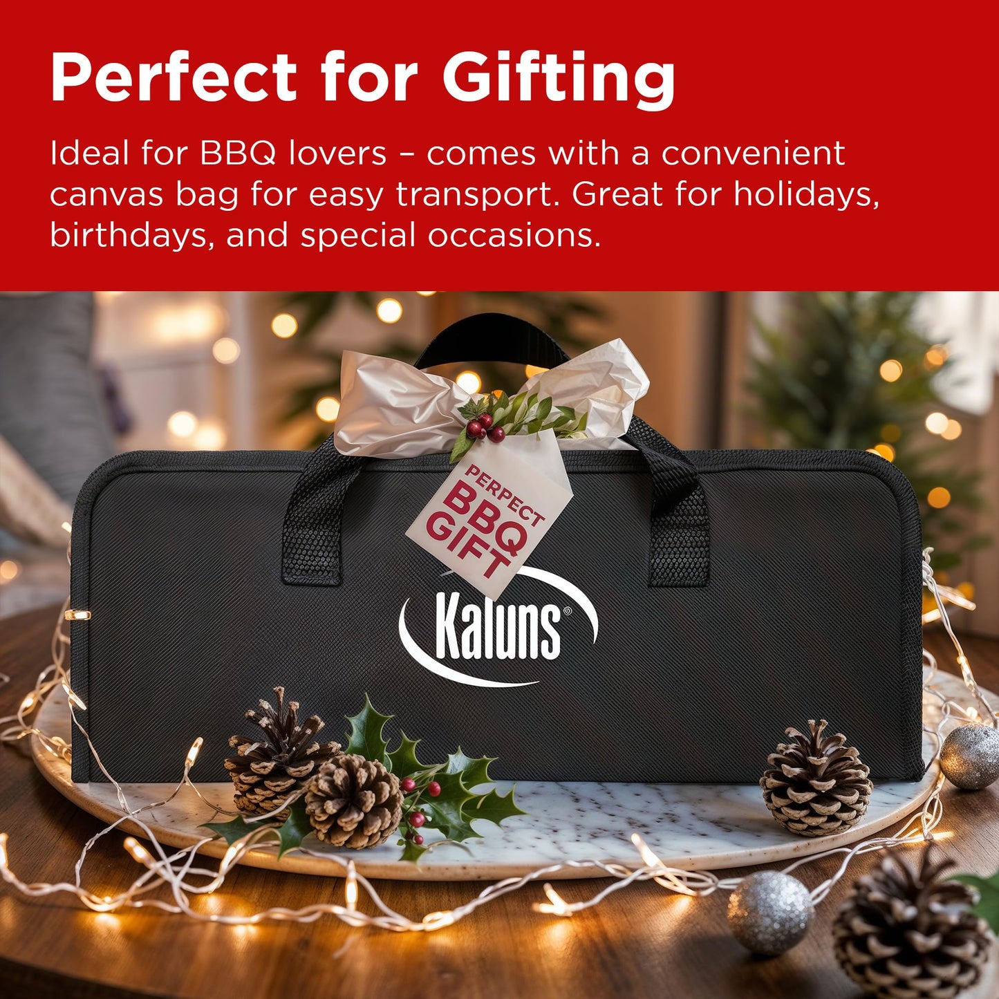 Kaluns Grilling Accessories, Dad Gifts for Fathers Day, Heavy Duty Stainless Steel Grill Set BBQ Grill Accessories for Outdoor Grill with Meat Thermometer, Case and Apron