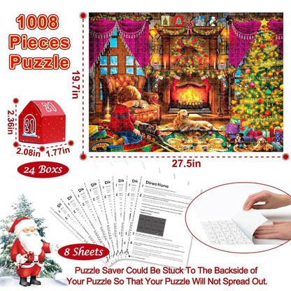 Advent Calendar 2025 Christmas Jigsaw Puzzles, Christmas Surprise Countdown Calendars for Adult and Kids, 24 Parts 1008 Pieces Holiday Puzzle Gifts Decorations with Puzzle Saver