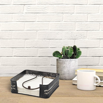 Stonebriar Industrial Black Graphite Metal Napkin Holder, Decorative Tray for Dining Table